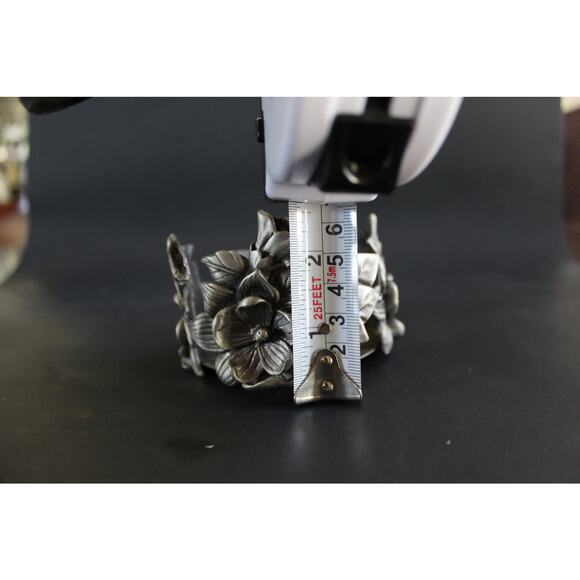 Vintage Pewter Floral Candle Holder 3x4 Ornate Metal Flower Decor - Picture 4 of 10